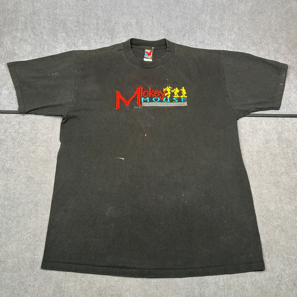 Vintage Mickey Unlimited Velva Sheen T-Shirt Black Embroidered Disney XL USA